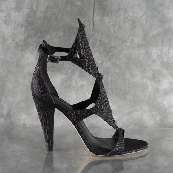 NIB Sigerson Morrison MARINO Embossed Black Leather Ankle Strap Sandals 7.5 - Picture 3 of 12